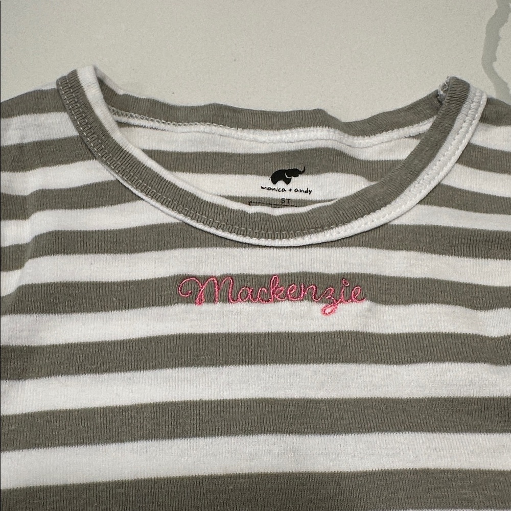 Monica + Andy organic cotton pajamas white gray stripe Mackenzie 🩷 size 5 🩶🤍